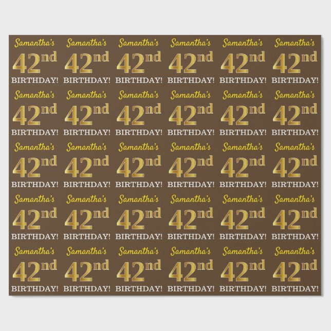 Papier Cadeau Brown, Imitation Gold Look "42e anniversaire" (Plat)