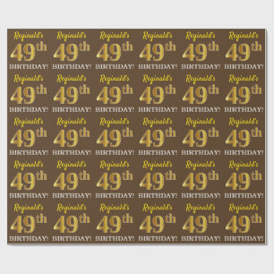 Papier Cadeau Brown, Imitation Gold Look "49ème anniversaire"