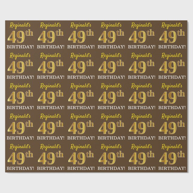 Papier Cadeau Brown, Imitation Gold Look "49ème anniversaire" (Plat)