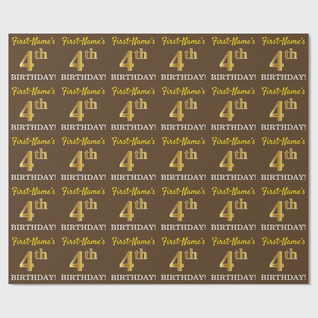 Papier Cadeau Brown, Imitation Gold Look "4e anniversaire" (Plat)