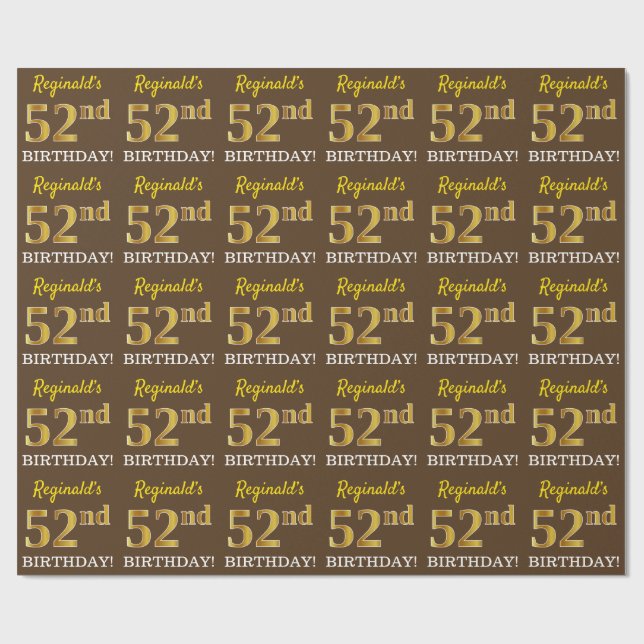 Papier Cadeau Brown, Imitation Gold Look "52e anniversaire" (Plat)