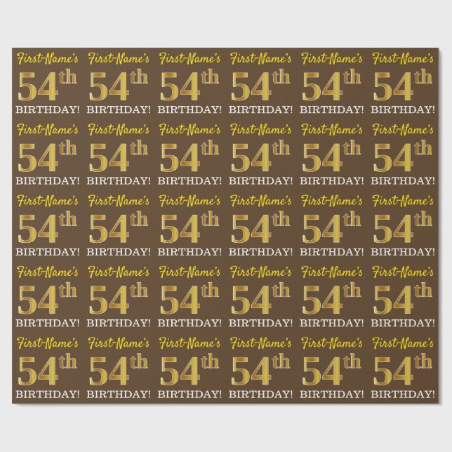 Papier Cadeau Brown, Imitation Gold Look "54e anniversaire" (Plat)
