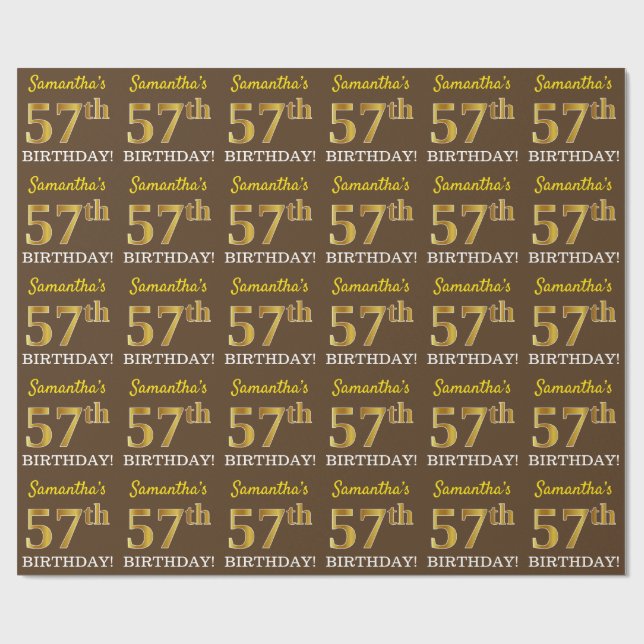 Papier Cadeau Brown, Imitation Gold Look "57e anniversaire" (Plat)