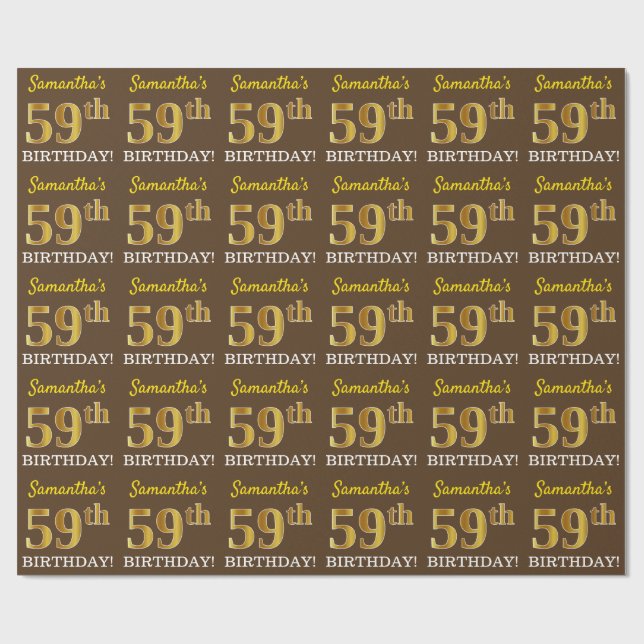 Papier Cadeau Brown, Imitation Gold Look "59ème anniversaire" (Plat)