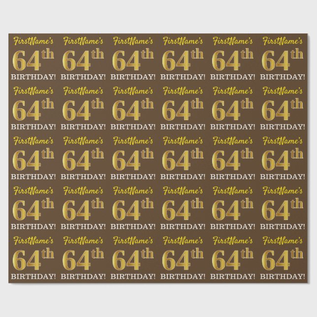 Papier Cadeau Brown, Imitation Gold Look "64e anniversaire" (Plat)