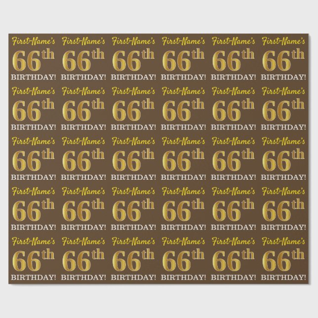 Papier Cadeau Brown, Imitation Gold Look "66e anniversaire" (Plat)