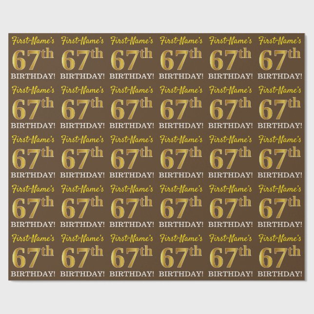 Papier Cadeau Brown, Imitation Gold Look "67e anniversaire" (Plat)