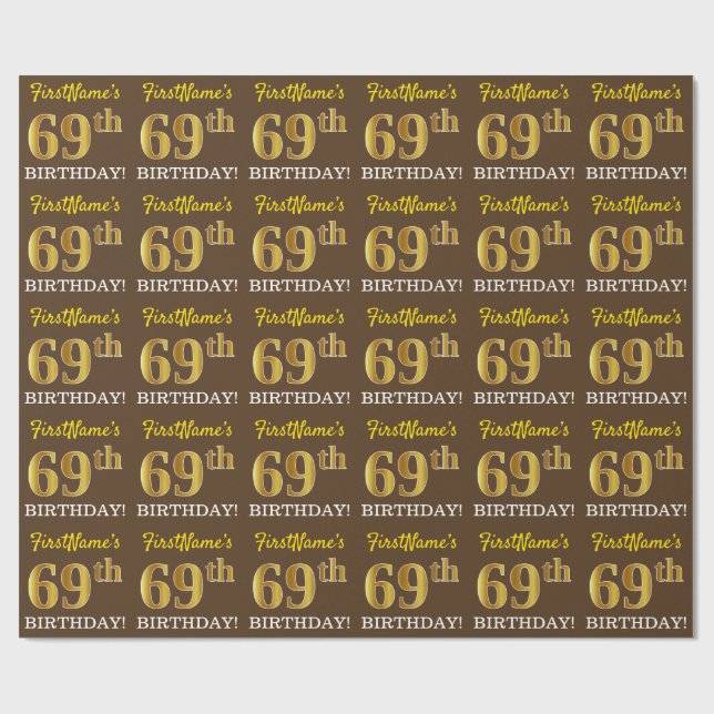 Papier Cadeau Brown, Imitation Gold Look "69e anniversaire" (Plat)