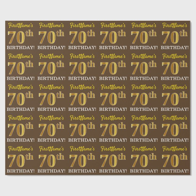 Papier Cadeau Brown, Imitation Gold Look "70e anniversaire" (Plat)