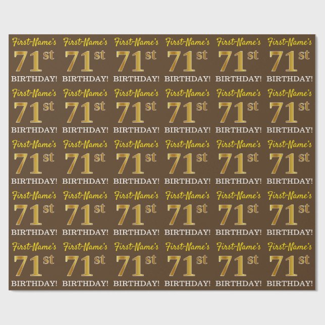 Papier Cadeau Brown, Imitation Gold Look "71ème anniversaire" (Plat)