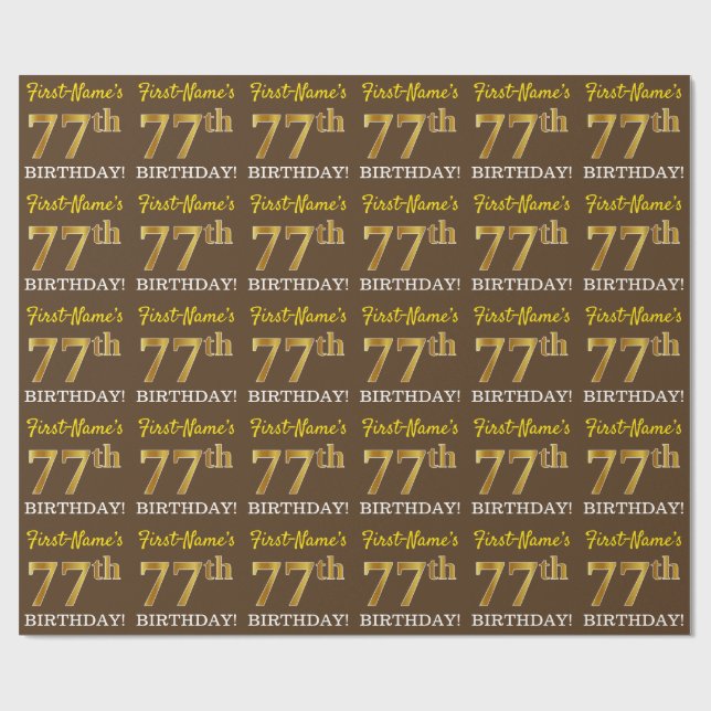 Papier Cadeau Brown, Imitation Gold Look "77e anniversaire" (Plat)