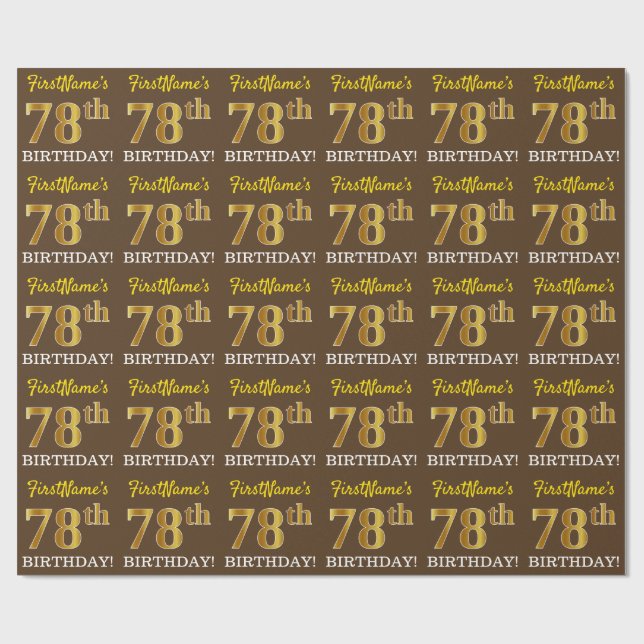 Papier Cadeau Brown, Imitation Gold Look "78e anniversaire" (Plat)