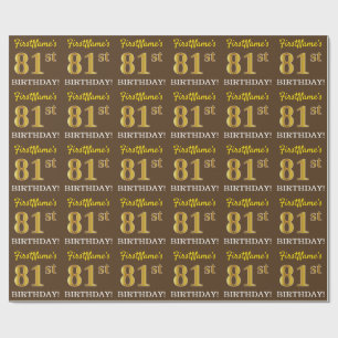 Papier Cadeau Brown, Imitation Gold Look "81ème anniversaire"