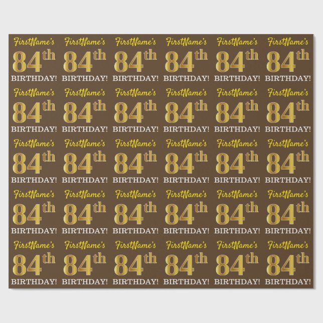 Papier Cadeau Brown, Imitation Gold Look "84e anniversaire" (Plat)