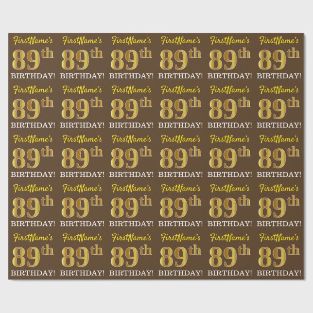 Papier Cadeau Brown, Imitation Gold Look "89e anniversaire" (Plat)