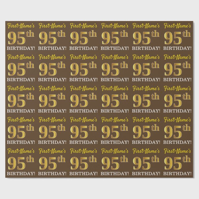 Papier Cadeau Brown, Imitation Gold Look "95ème anniversaire" (Plat)