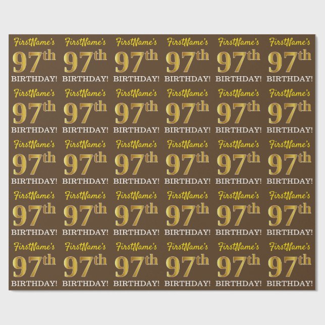 Papier Cadeau Brown, Imitation Gold Look "97e anniversaire" (Plat)