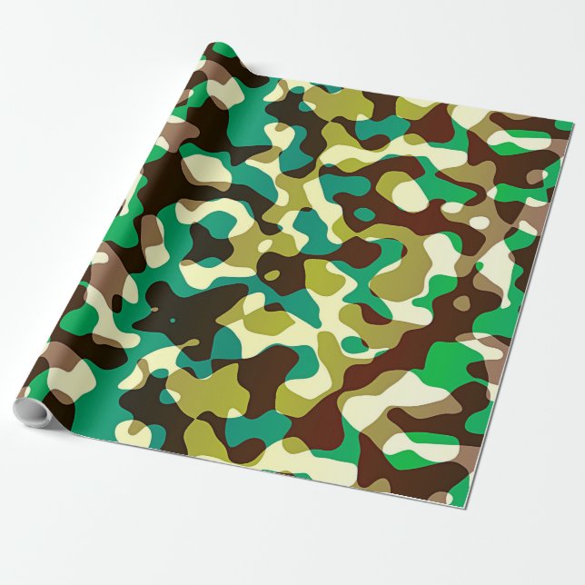 Papier Cadeau Brown noir kaki camouflage vert Motif de l'armée (Déroulé)