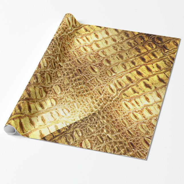 Papier Cadeau Brun brillant d'or de peau de crocodile (Déroulé)