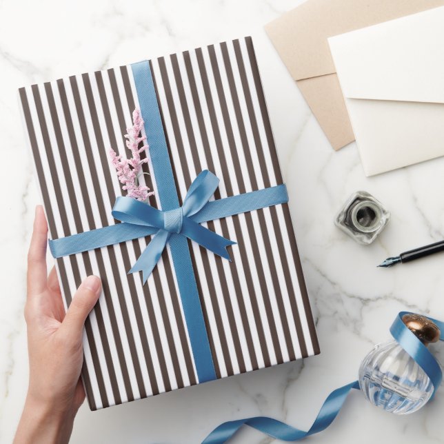 Papier Cadeau Brun foncé et rayures blanches (Cadeaux)