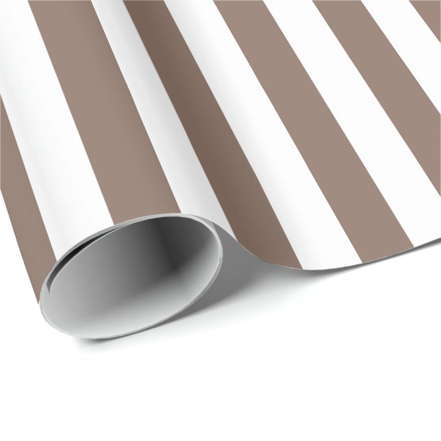 Papier Cadeau Brun taupe/rayure blanche (Coin rond)