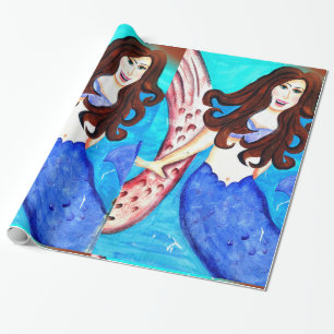 Papier Cadeau brunette mermaid papier d'emballage
