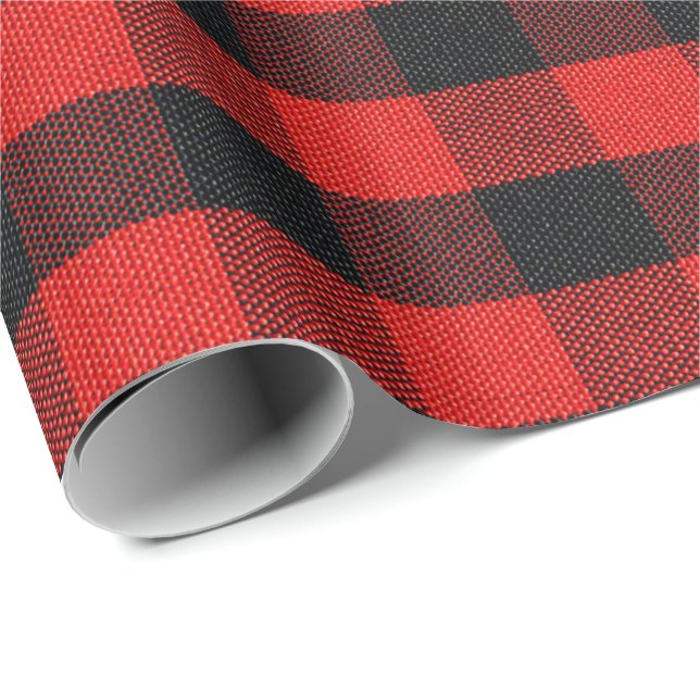 Papier Cadeau bûcheron plaid rouge et noir à damiers (Coin rond)