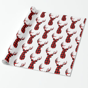 Papier Cadeau Buck Deer Chasse Rouge Noir Plaid Noël Wrappi