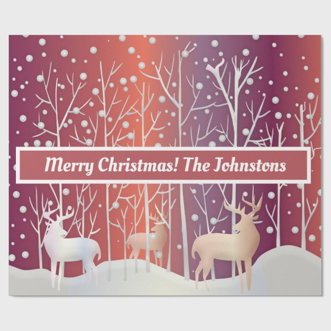 Papier Cadeau Bucks, arbres et neige Abstraits (Plat)