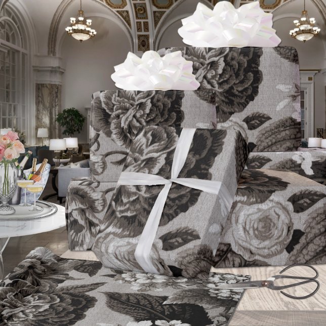 Papier Cadeau Buff Grey Vintage Floral Toile (Créateur téléchargé)