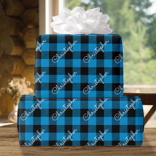 Papier Cadeau Buffalo de Noël Plaid Nom personnalisé Rustique Bl