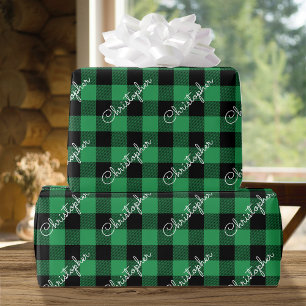 Papier Cadeau Buffalo de Noël Plaid Nom personnalisé Rustique Ve