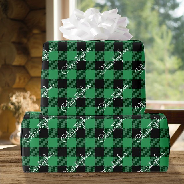 Papier Cadeau Buffalo de Noël Plaid Nom personnalisé Rustique Ve (Créateur téléchargé)