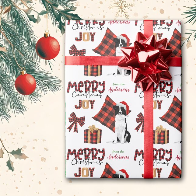 Papier Cadeau Buffalo Plaid Bordure Collie Noël (Créateur téléchargé)