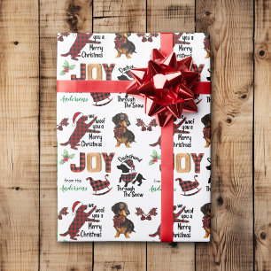 Papier Cadeau Buffalo Plaid Dachshund Chien Christmas Joie