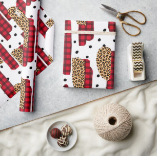 Papier Cadeau Buffalo Plaid & Empreinte de léopard Enveloppement