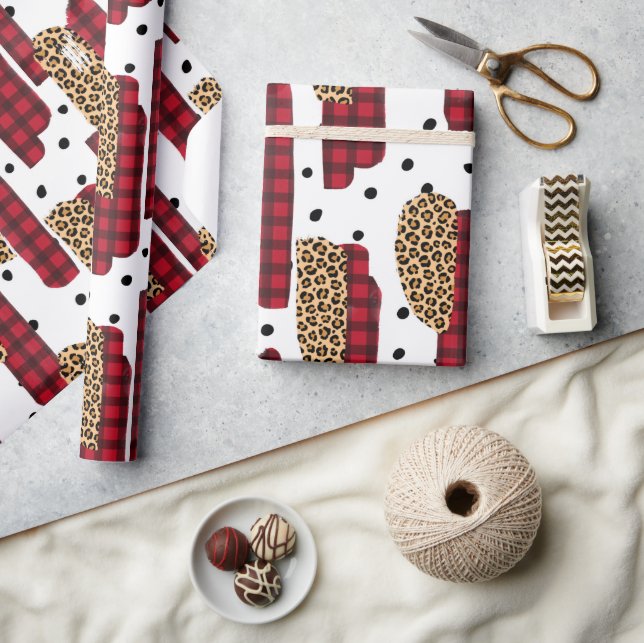 Papier Cadeau Buffalo Plaid & Empreinte de léopard Enveloppement (Artisanat)