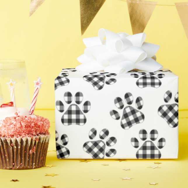 Papier Cadeau Buffalo Plaid Empreinte de patte (Fête d'anniversaire)