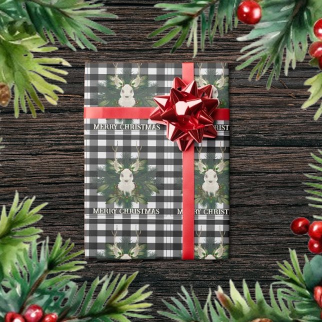 Papier Cadeau Buffalo Plaid Festin Reindeer Noël (Buffalo Plaid Festive Reindeer Christmas Wrapping Paper)