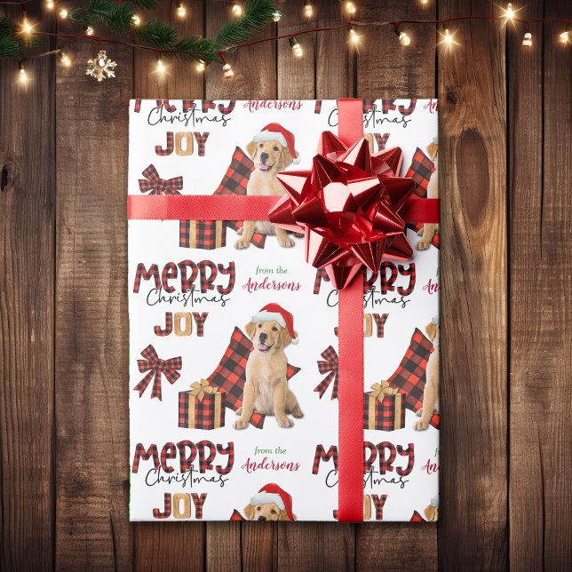 Papier Cadeau Buffalo Plaid Golden Retriever Noël (Créateur téléchargé)