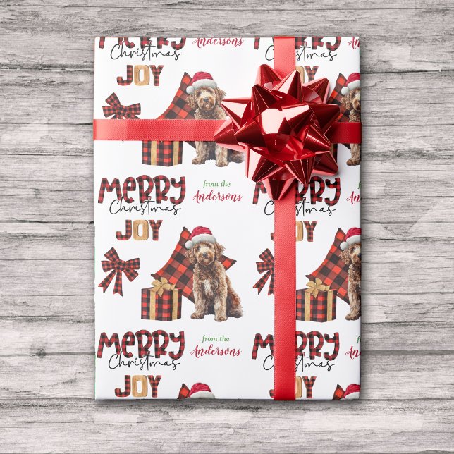 Papier Cadeau Buffalo Plaid Labradooda Chien Noël (Créateur téléchargé)