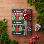 Papier Cadeau Buffalo Plaid Leopard Christmas Trees<br><div class="desc">Buffalo Plaid Leopard Christmas Trees Joyeux Noël noir design arrière - plan comprend de mignons arbres de Noël,  l'un fait avec du plaid de buffle et deux en léopard vert et dit Joyeux Noël. Nom de la Personnaliser ou autre texte à la place du nom. © Rosemarie Guieb</div>