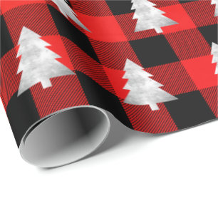Papier Cadeau Buffalo Plaid Lomberjack Arbre de Noël Arbre d'arg