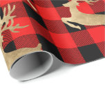 Papier Cadeau Buffalo Plaid Lomberjack Christmas Deer Gold Red<br><div class="desc">florenceK design élégant hiver chaud Vacances Noël papier d'emballage</div>