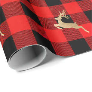 Papier Cadeau Buffalo Plaid Lomberjack Christmas Deer Gold Red