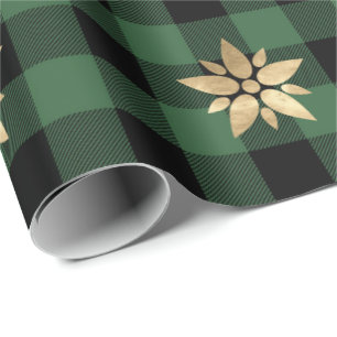 Papier Cadeau Buffalo Plaid Lomberjack Étoiles de Noël Vert