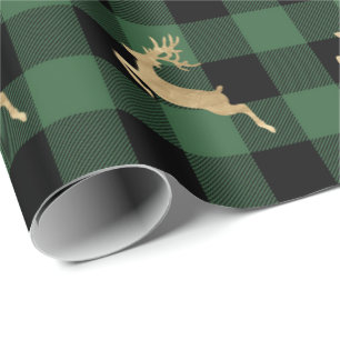 Papier Cadeau Buffalo Plaid Lomberjack Gold Reinder Green Wood