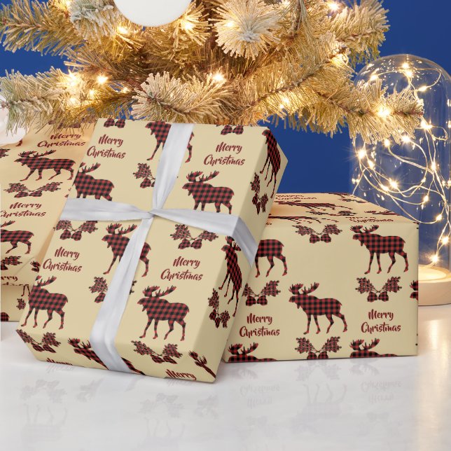 Papier Cadeau Buffalo Plaid Moose Motif Noël (Vacances)