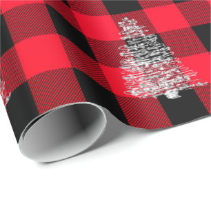 Papier Cadeau Buffalo Plaid Noël Arbre de Noël Rouge