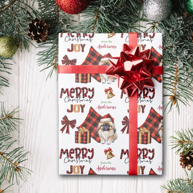 Papier Cadeau Buffalo Plaid Pekingese Chien Noël (Créateur téléchargé)